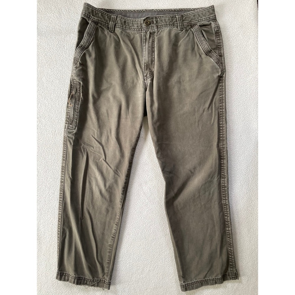 G.H. Bass Mens 36x30 Canvas Utility Pants Green Straight Leg Cargo Pockets